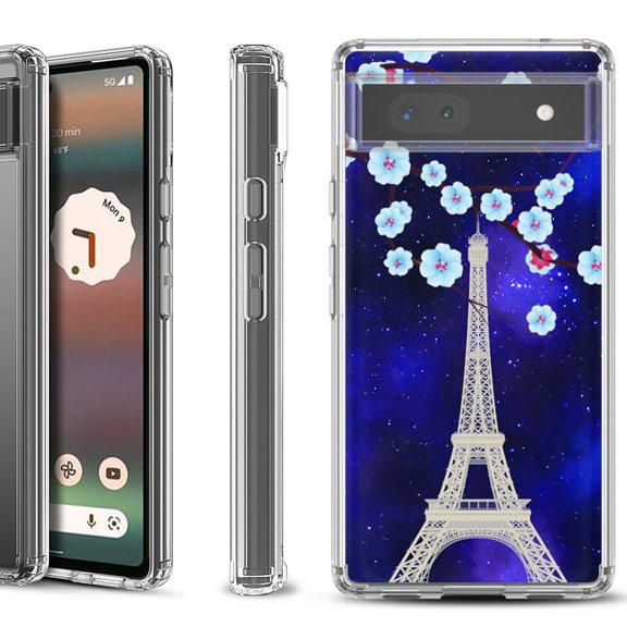 Shockproof Bumper Phone Case for Google Pixel 6a, by OneToughShield  - Eiffel Tower Stars