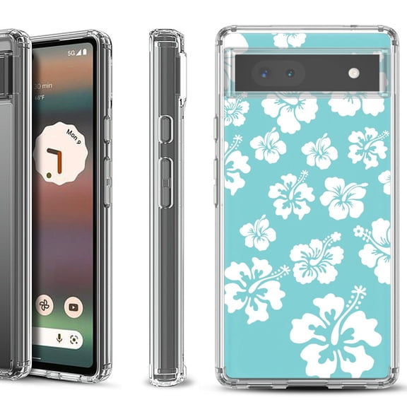 Shockproof Bumper Phone Case for Google Pixel 6a, by OneToughShield  - Hibiscus Teal