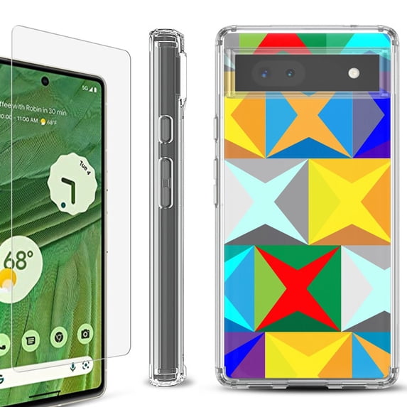 Shockproof Bumper Phone Case for Google Pixel 6a, with Tempered Glass Screen Protector, by OneToughShield ® - Abstract Color
