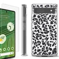 thumbnail image 1 of Shockproof Bumper Phone Case for Google Pixel 6a, with Tempered Glass Screen Protector, by OneToughShield ® - Cheetah B/W, 1 of 4