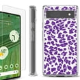 thumbnail image 1 of Shockproof Bumper Phone Case for Google Pixel 6a, with Tempered Glass Screen Protector, by OneToughShield ® - Cheetah Purple, 1 of 4