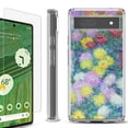 thumbnail image 1 of Shockproof Bumper Phone Case for Google Pixel 6a, with Tempered Glass Screen Protector, by OneToughShield ® - Chrysanthemums, 1 of 4