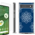 thumbnail image 1 of Shockproof Bumper Phone Case for Google Pixel 6a, with Tempered Glass Screen Protector, by OneToughShield ® - Mandala / Blue, 1 of 4