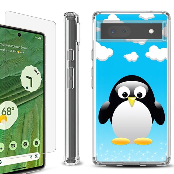 Shockproof Bumper Phone Case for Google Pixel 6a, with Tempered Glass Screen Protector, by OneToughShield  - Penguin