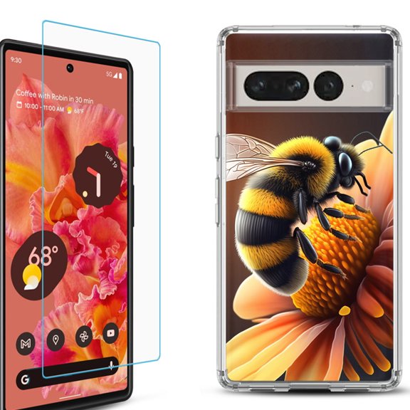 Shockproof Bumper Phone Case for Google Pixel 7, with Tempered Glass Screen Protector, by OneToughShield  - Bee