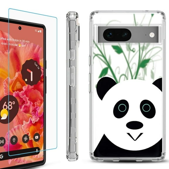 Shockproof Bumper Phone Case for Google Pixel 7, with Tempered Glass Screen Protector, by OneToughShield  - Panda
