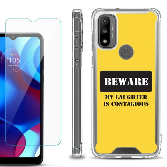 Shockproof Bumper Phone Case for Motorola Moto G Pure, with Tempered Glass Screen Protector, by OneToughShield ® - Laughter