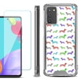thumbnail image 1 of Shockproof Bumper Phone Case for Samsung Galaxy A02s, with Tempered Glass Screen Protector, by OneToughShield ® - Colorful Dachshund/Puppy, 1 of 4
