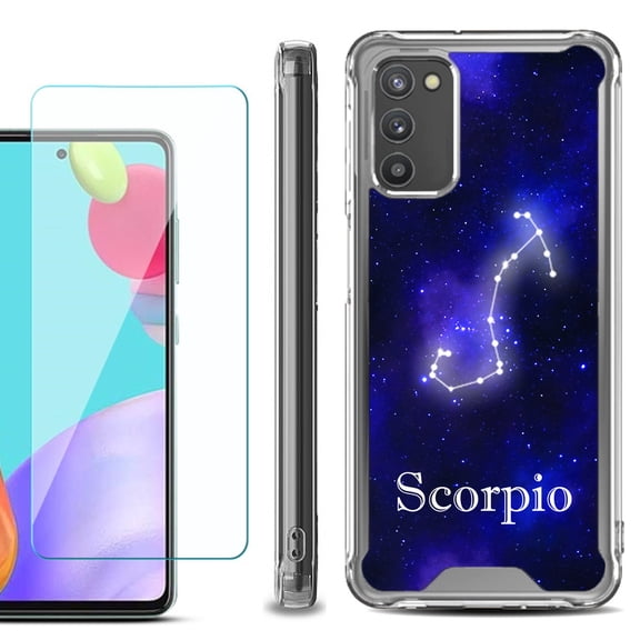 Shockproof Bumper Phone Case for Samsung Galaxy A03s, with Tempered Glass Screen Protector, by OneToughShield  - Zodiac / Scorpio