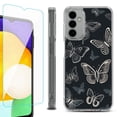 thumbnail image 1 of Shockproof Bumper Phone Case for Samsung Galaxy A14 5G, with Tempered Glass Screen Protector, by OneToughShield ® - Butterfly BW, 1 of 3