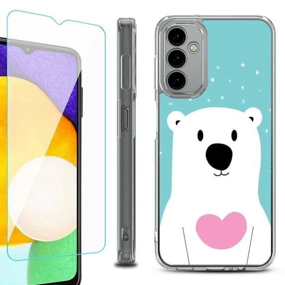Shockproof Bumper Phone Case for Samsung Galaxy A14 5G, with Tempered Glass Screen Protector, by OneToughShield ® - Pola Bear