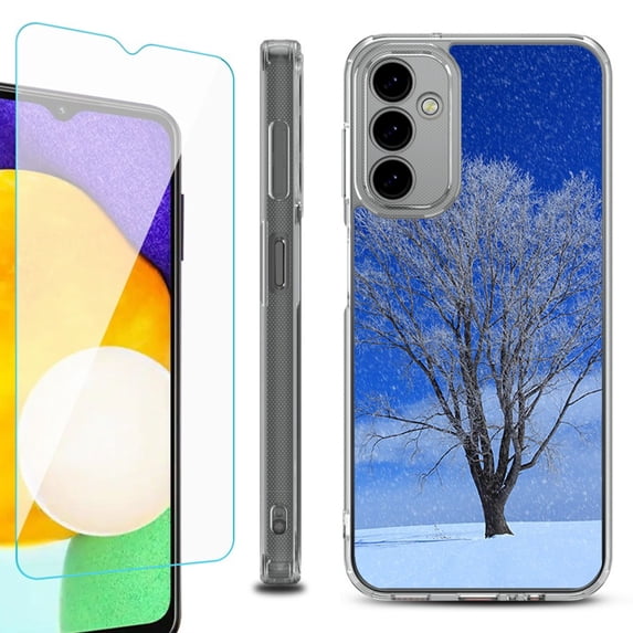 Shockproof Bumper Phone Case for Samsung Galaxy A14 5G, with Tempered Glass Screen Protector, by OneToughShield ® - Snowing Tree
