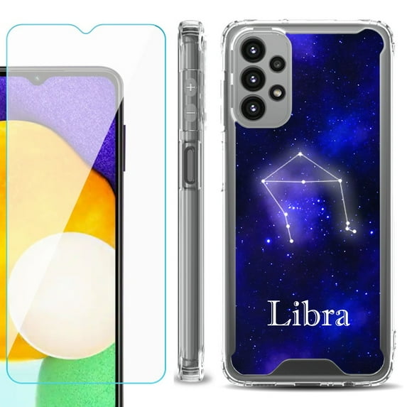 Shockproof Bumper Phone Case for Samsung Galaxy A23 5G, with Tempered Glass Screen Protector, by OneToughShield ® - Libra