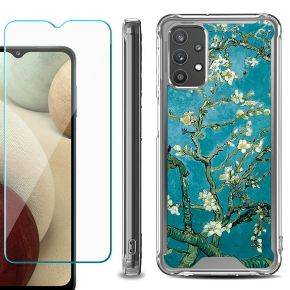 Shockproof Bumper Phone Case for Samsung Galaxy A32 5G, with Tempered Glass Screen Protector, by OneToughShield ® - Almond Blossom