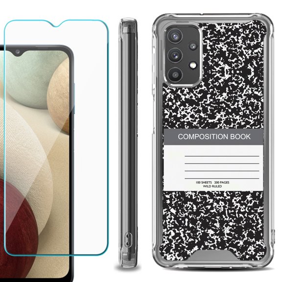Shockproof Bumper Phone Case for Samsung Galaxy A32 5G, with Tempered Glass Screen Protector, by OneToughShield ® - Composition Book
