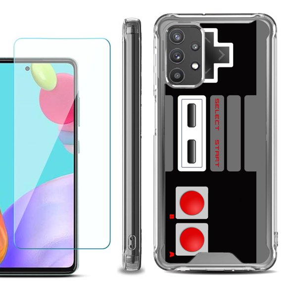 Shockproof Bumper Phone Case for Samsung Galaxy A52 5G, with Tempered Glass Screen Protector, by OneToughShield ® - Game Controller