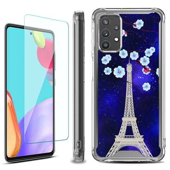 Shockproof Bumper Phone Case for Samsung Galaxy A53 5G, with Tempered Glass Screen Protector, by OneToughShield ® - Eiffel Tower Stars