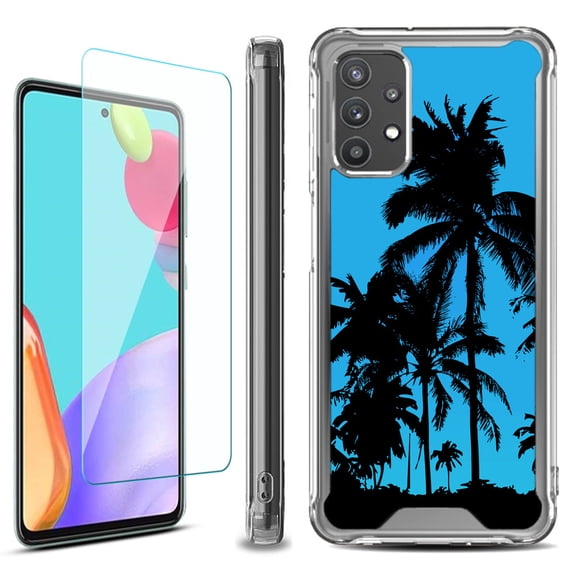 Shockproof Bumper Phone Case for Samsung Galaxy A53 5G, with Tempered Glass Screen Protector, by OneToughShield ® - Tropical Summer