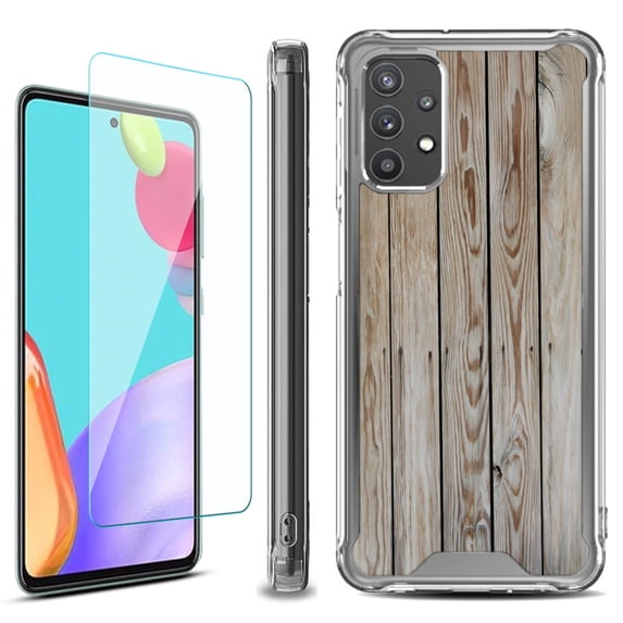 Shockproof Bumper Phone Case for Samsung Galaxy A53 5G, with Tempered Glass Screen Protector, by OneToughShield ® - Wood Print