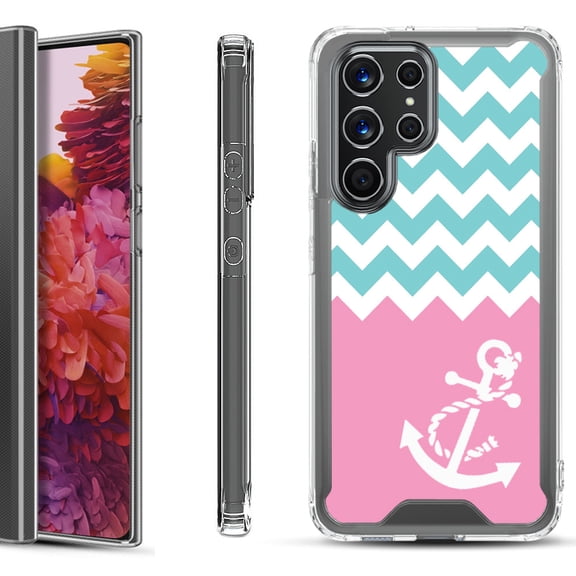 Shockproof Bumper Phone Case for Samsung Galaxy S22 Ultra 5G, by OneToughShield - Chevron/Anchor