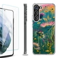 thumbnail image 1 of Shockproof Bumper Phone Case for Samsung Galaxy S23 5G, with Tempered Glass Screen Protector, by OneToughShield ® - Flower Wind, 1 of 4
