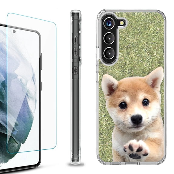 Shockproof Bumper Phone Case for Samsung Galaxy S23 5G, with Tempered Glass Screen Protector, by OneToughShield ® - Shiba