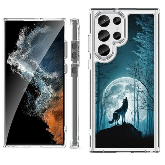Shockproof Bumper Phone Case for Samsung Galaxy S23 Ultra 5G, by OneToughShield - Wolf Moon