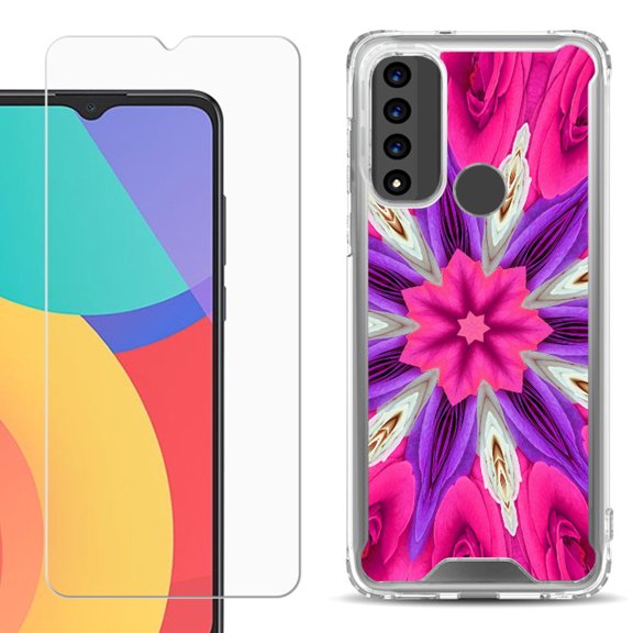 Shockproof Bumper Phone Case for TCL 20 XE, with Tempered Glass Screen Protector, by OneToughShield ® - Kaleidoscope Rose