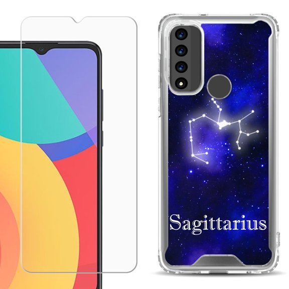 Shockproof Bumper Phone Case for TCL 20 XE, with Tempered Glass Screen Protector, by OneToughShield ® - Zodiac / Sagittarius