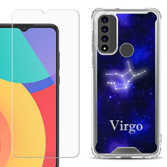 Shockproof Bumper Phone Case for TCL 20 XE, with Tempered Glass Screen Protector, by OneToughShield ® - Zodiac / Virgo