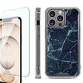 thumbnail image 1 of Shockproof Bumper Phone Case for iPhone 13 Pro Max, with Tempered Glass Screen Protector, by OneToughShield ® - Marble / Blue, 1 of 4