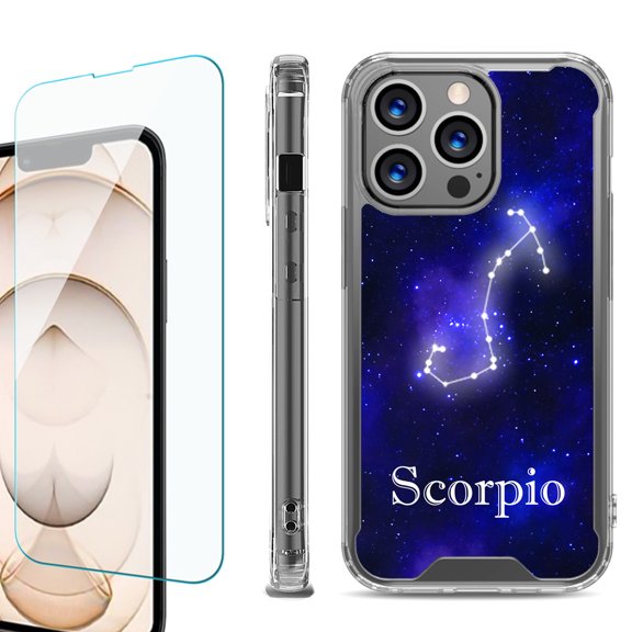 Shockproof Bumper Phone Case for iPhone 13 Pro Max, with Tempered Glass Screen Protector, by OneToughShield  - Zodiac / Scorpio