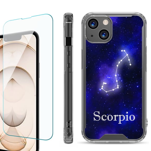 Shockproof Bumper Phone Case for iPhone 13, with Tempered Glass Screen Protector, by OneToughShield  - Zodiac / Scorpio