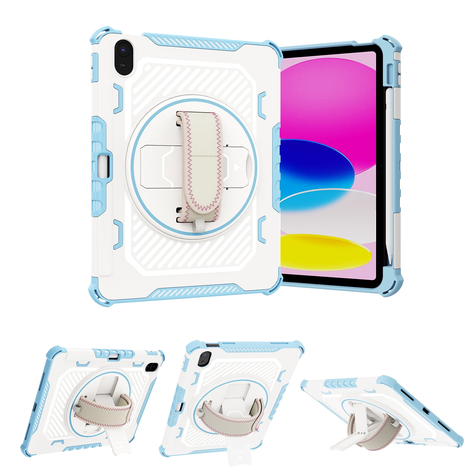 Shockproof Case for Apple iPad 11th 10th Generation 10.9 Inch 2025/2024 - Heavy Duty Protective Cover with Built-in Pencil Holder, 360° Rotating Kickstand, Hand Strap & Rugged Drop Protection,Blue