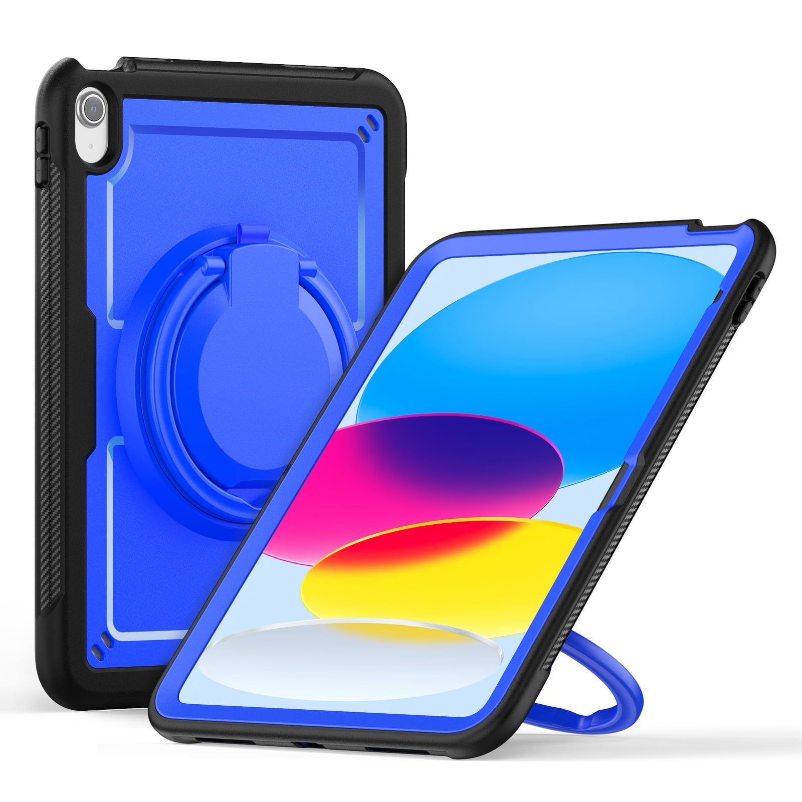 Shockproof Case for Apple iPad 11th 10th Generation 2025 2022, Rugged Hybrid Protective Cover with Pencil Holder & Shoulder Strap Kids Friendly Rotating Stand Case for iPad 11th 10th Gen, Darkblue