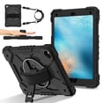 thumbnail image 1 of Shockproof Case for Apple iPad 6th 5th Generation 2018 2017 / iPad Air 2 9.7 Inch, Rotating Kickstand Pencil Holder Shoulder Strap Hand Strap Kids Friendly Bumper Cover, Black, 1 of 8