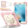 thumbnail image 1 of Shockproof Case for Apple iPad 6th 5th Generation 2018 2017 / iPad Air 2 9.7 Inch, Rotating Kickstand Pencil Holder Shoulder Strap Hand Strap Kids Friendly Bumper Cover, Rosegold, 1 of 8