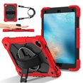 thumbnail image 1 of Shockproof Case for Apple iPad 6th 5th Generation 2018 2017 / iPad Air 2 9.7 Inch, Rotating Kickstand Pencil Holder Shoulder Strap Hand Strap Kids Friendly Bumper Cover, Red+Black, 1 of 8