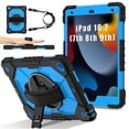 thumbnail image 1 of Shockproof Case for Apple iPad 9th 8th 7th Generation 10.2", Hybrid Rugged Shockproof Rotating Kickstand Hand Strap Detachable Shoulder Strap Kids Friendly Cover for iPad 10.2" 2021/2020/2019,Blue, 1 of 8