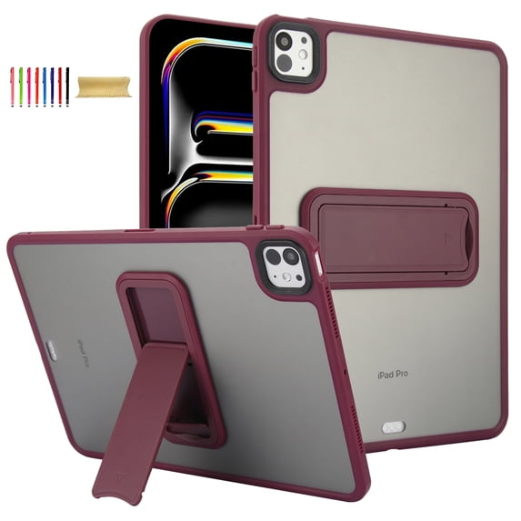 Shockproof Case for Apple iPad Air 11 Inch 2024, Kickstand Slim Fit Rugged Bumper Lightweight Anti-Scratch Bumper Case Cover for Apple Air 11" M2 2024, Winered
