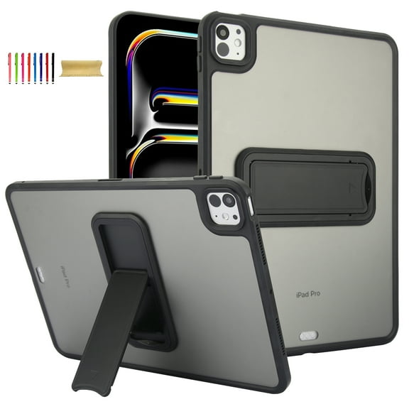 Shockproof Case for Apple iPad Pro 11 Inch 2024, Kickstand Slim Fit Rugged Bumper Lightweight Anti-Scratch Bumper Case Cover for iPad Pro 11 " M4 2024, Black