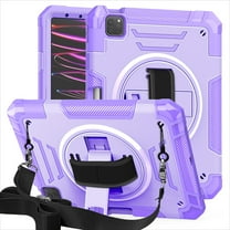 Shockproof Case for Apple iPad Pro 11 Inch 2024 M4, with Pencil Holder Military Grade Protection Rotating Stand Hand Strap Shoulder Strap Bumper Rugged Case for iPad Pro 11" 2024, Purple