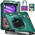 thumbnail image 1 of Shockproof Case for Apple iPad mini 6/7, iPad mini 6th 7th Gen Cover, 360 Rotating Stand Translucent Back Cover Shockproof Adjustable Shoulder Strap Kids Friendly with Pencil Holder, Darkgreen, 1 of 12