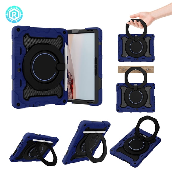 Shockproof Case Cover for Microsoft Surface Go 3 2021/ Surface Go 2 2020/ Surface Go 1 2018, Heavy Duty Rugged Shockproof Protective Rotating Kickstand Bumper Kids Friendly Handle Case, Darkblue