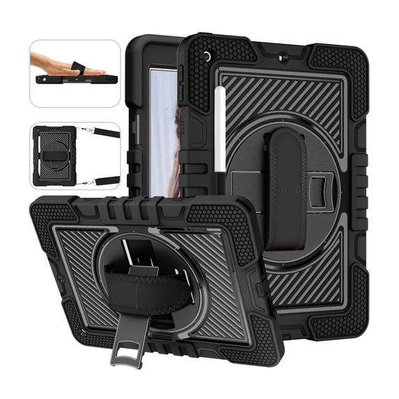 Shockproof Case For iPad 7th 8th 9th Generation 10.2 inch Rotating Stand Cover with Shoulder/Hand Strap