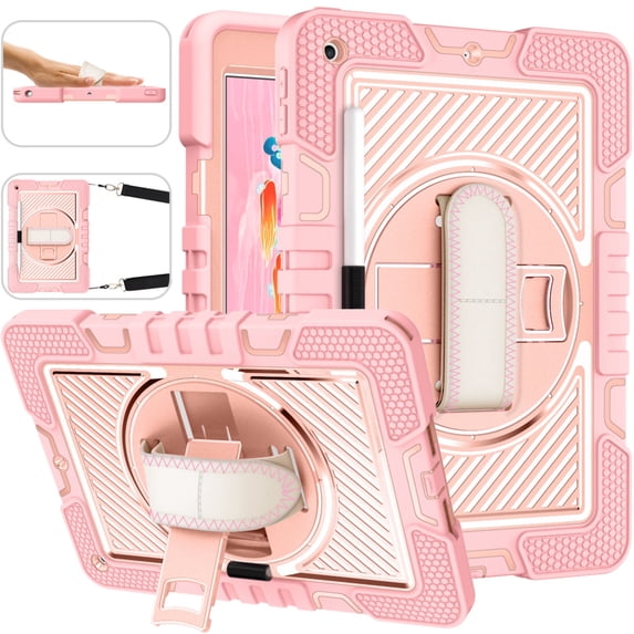 Shockproof Case For iPad 7th 8th 9th Generation 10.2 inch Rotating Stand Cover with Shoulder/Hand Strap