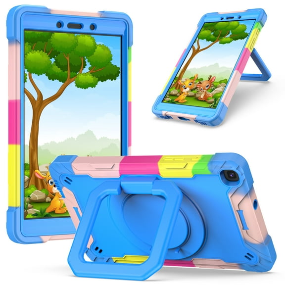 Shockproof Case for Galaxy Tab A 8.0 inch, Heavy Duty Stand Anti Scratch Drop-Proof Protection Kids Case with Hand Shoulder Strap for Galaxy Tab A 8.0 2019 Release SM-T290/T295/T297,Rainbow & Blue