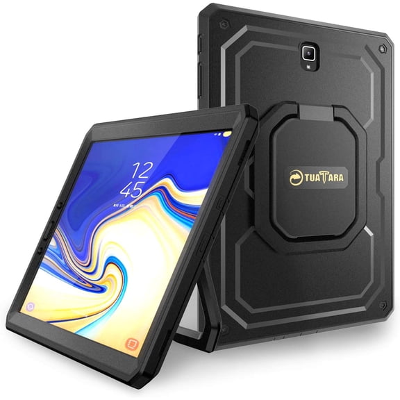 Shockproof Case for Galaxy Tab S4 10.5 2018 Model SM-T830/T835/T837, [Tuatara Magic Ring] [360 Rotating] Multi-Functional Grip Stand Carry Cover w/Built-in Screen Protector, Black