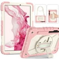thumbnail image 1 of Shockproof Case for Galaxy Tab S7 FE/Tab S8+ Plus/ Tab S7+ Plus, Rugged Hybrid Protection Kids Friendly Detachable Shoulder Strap/ Hand Strap Rotating Kickstand Bumper Cover, Rosegold, 1 of 6