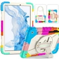 thumbnail image 1 of Shockproof Case for Galaxy Tab S7 FE/Tab S8+ Plus/ Tab S7+ Plus, Rugged Hybrid Protection Kids Friendly Detachable Shoulder Strap/ Hand Strap Rotating Kickstand Bumper Cover, Colorful, 1 of 7